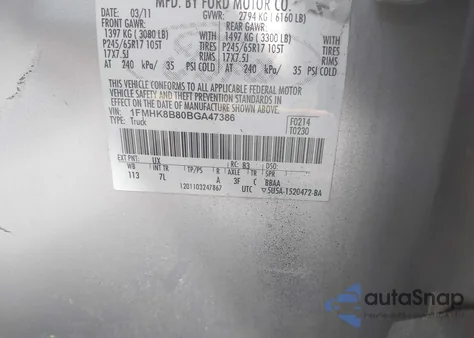 2011 Ford Explorer z USA, uszkodzony, nr VIN 1FMHK8B80BGA47386